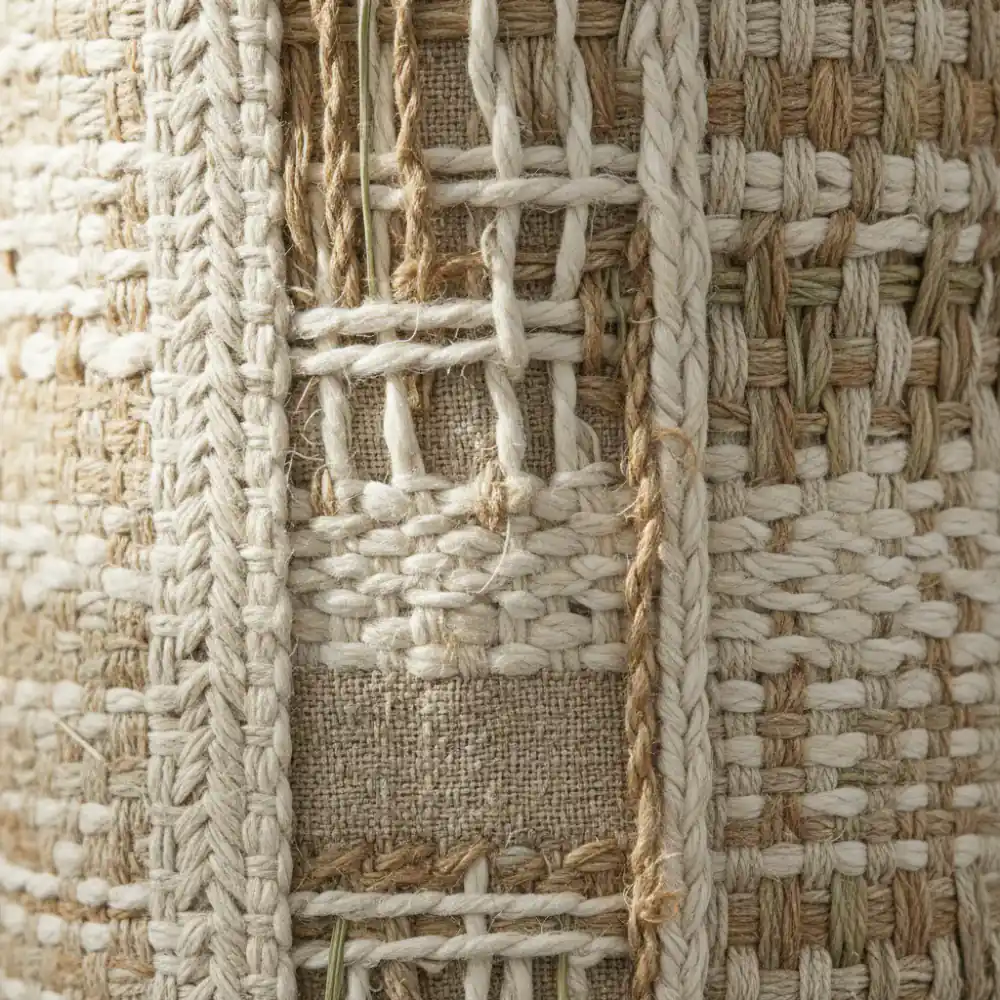 Close up of woven natural fibers and textiles