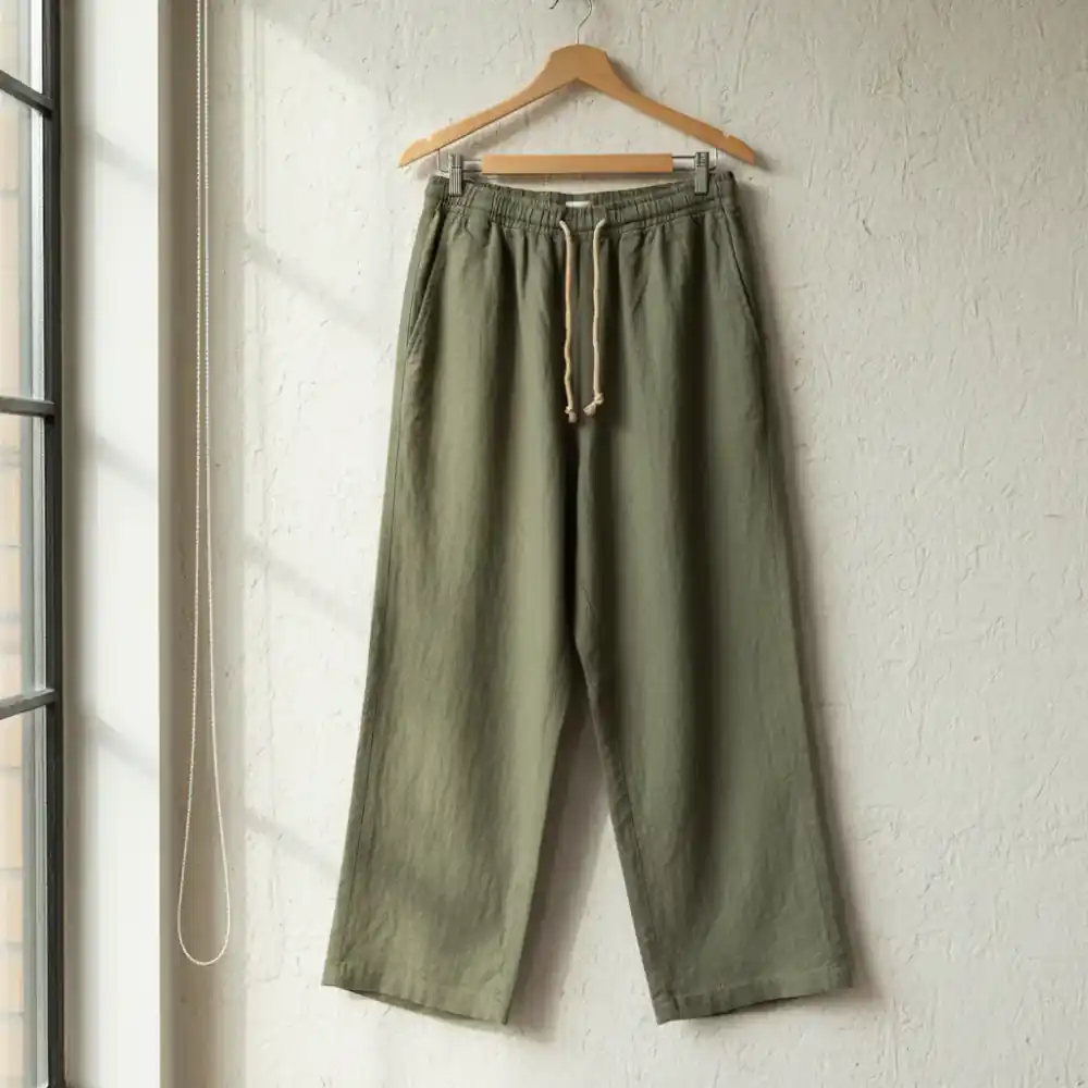 Linen Lounge Trousers in olive green